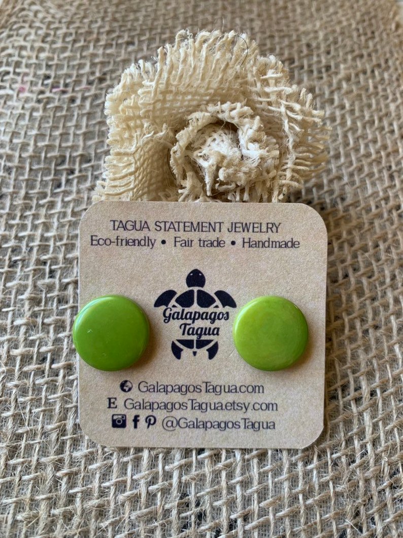 green stud tagua earrings