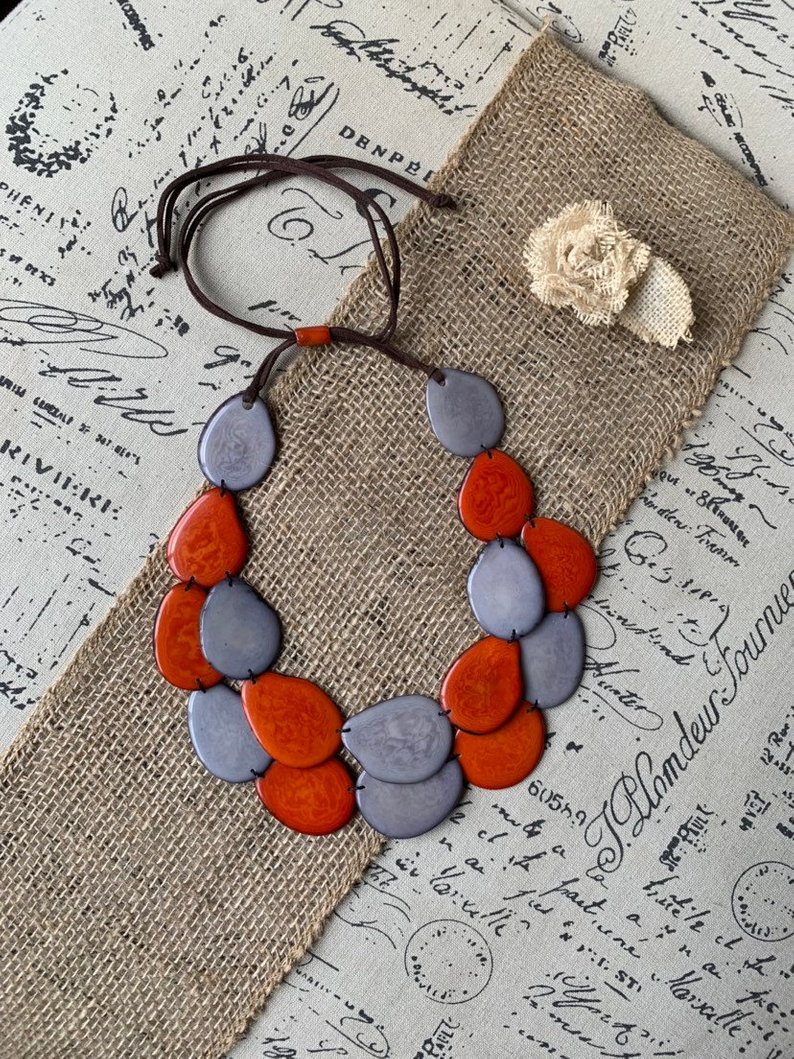 Orange and Gray Tagua Nut Necklace