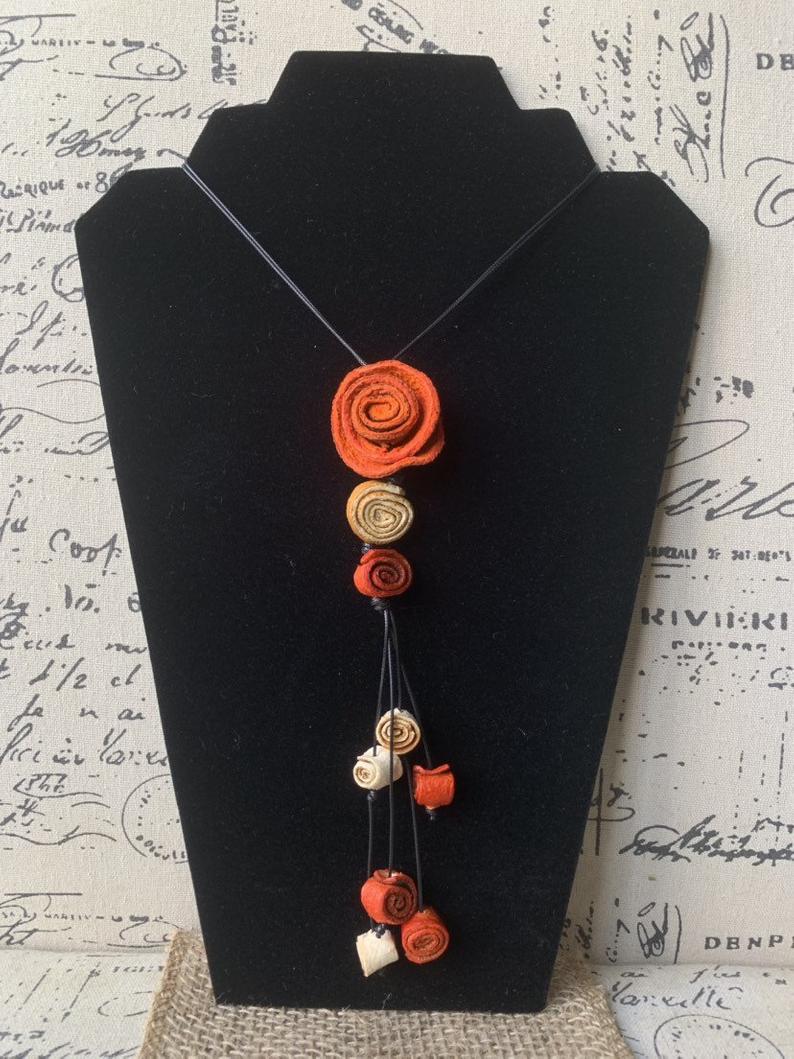 Orange rose pendant necklace