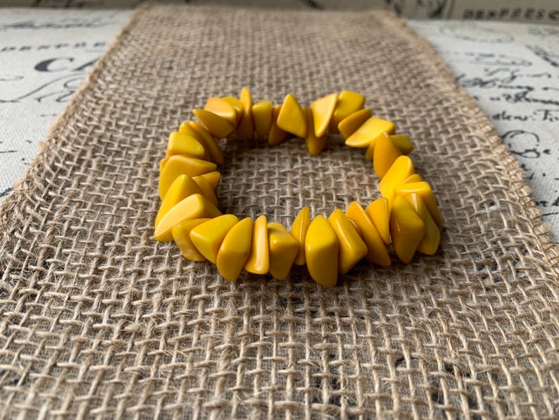 Yellow Beaded Tagua Nut Bracelet
