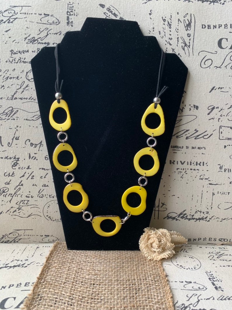 Yellow Donut Shape Tagua Nut Necklace