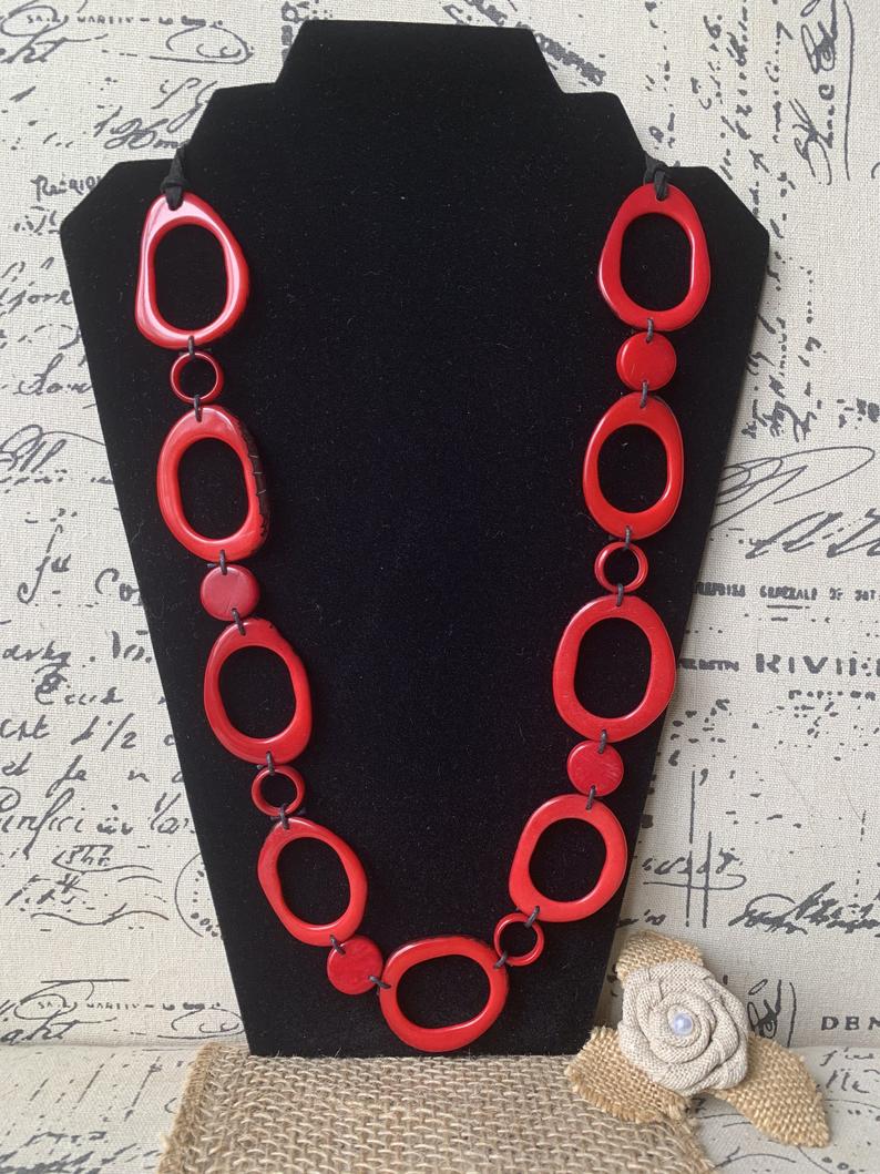 Red Extra Long Tagua Nut Necklace