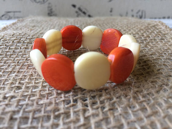 ORANGE AND BEIGE BEADED BRACELET FOR LITTLE GIRLS