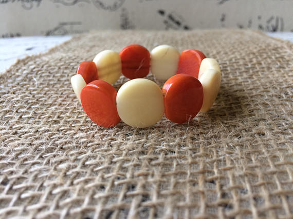 ORANGE AND BEIGE BEADED BRACELET FOR LITTLE GIRLS