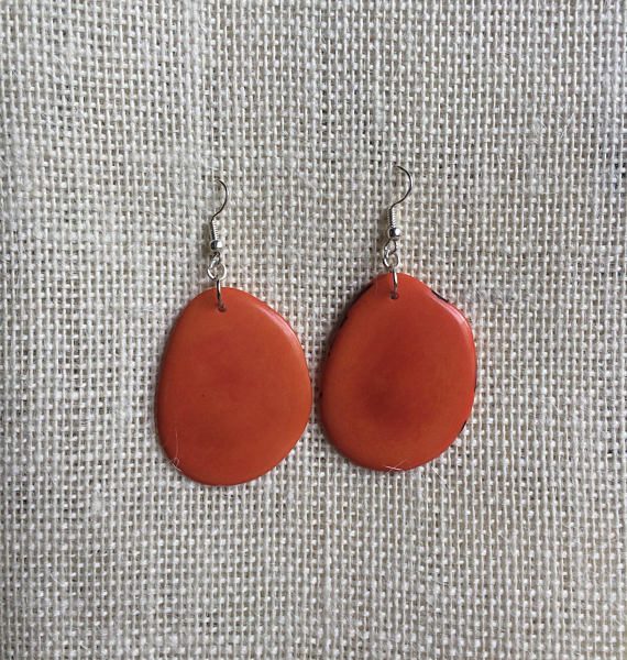 TAGUA NUT DANGLE AND DROP ORANGE EARRINGS