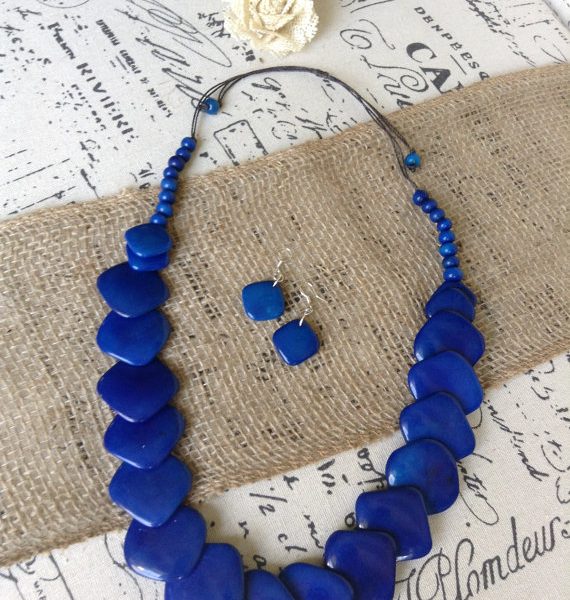 ROYAL BLUE ECO FRIENDLY NECKLACE AND DANGLE EARRINGS SET