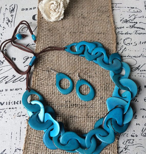 OVERSIZED TURQUOISE NECKLACE AND EARRINGS SET