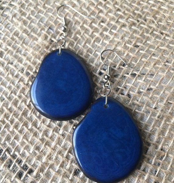 Blue tagua nut earrings