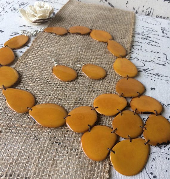 BUTTERSCOTCH AMBER YELLOW NECKLACE MADE OF ECO FRIENDLY TAGUA