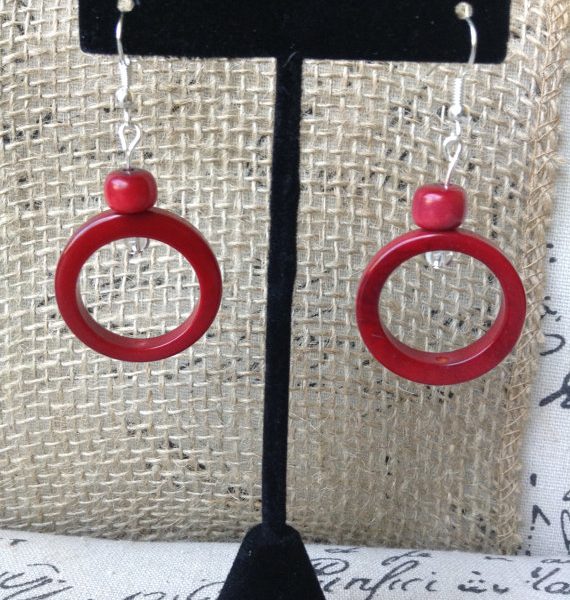 RED TAGUA AND ACAI SEED DANGLE AND DROP RED EARRINGS