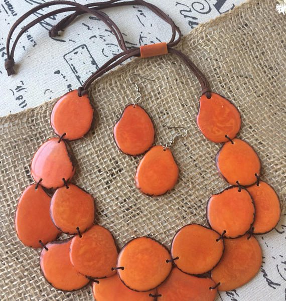 ORANGE STATEMENT LAYERED NECKLACE AND EARRINGS SET