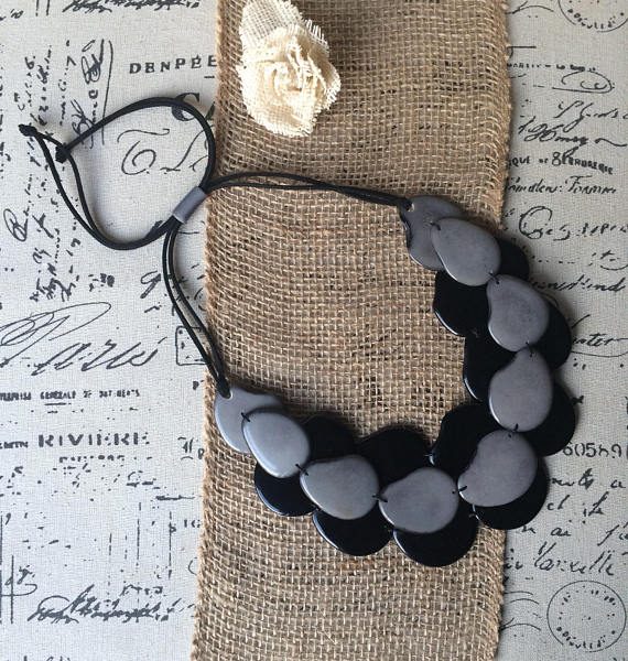 Multi Layer Tagua nut Necklace Black and Gray
