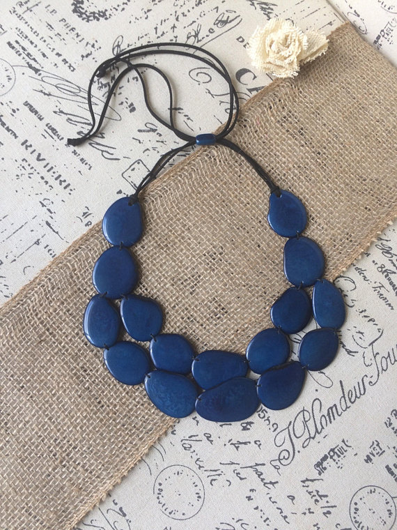 Blue layered tagua necklace
