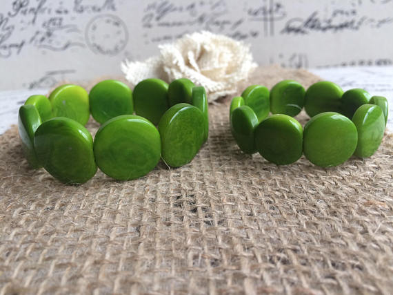 Green mommy and me tagua nut bracelets
