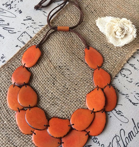 Orange double layer tagua necklace