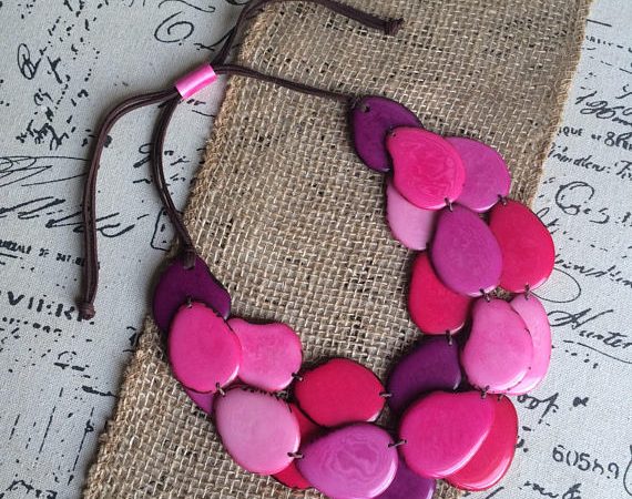 Pink Tagua nut layered necklace