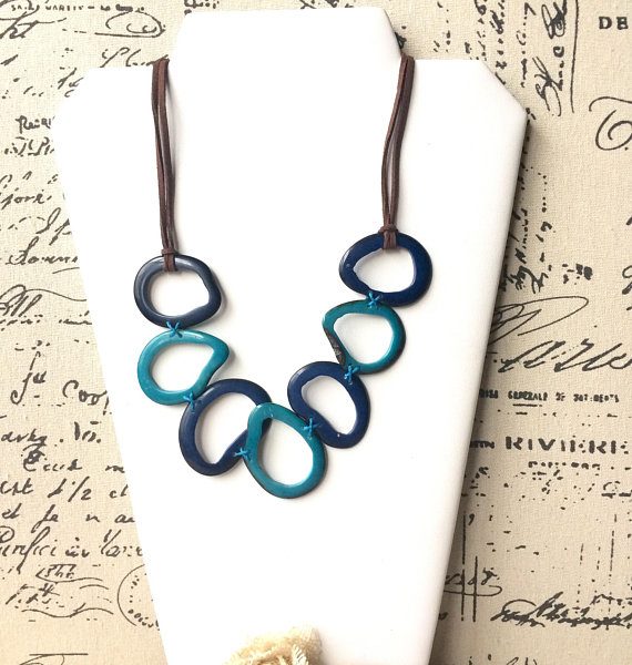 Blue and turquoise Tagua necklace