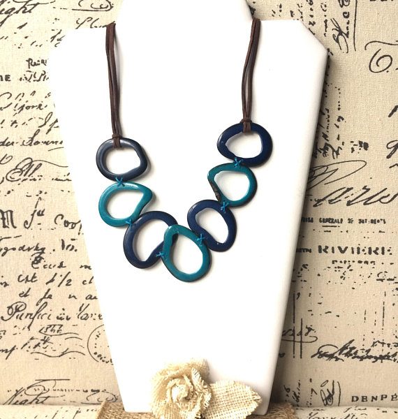 Blue and turquoise Tagua necklace