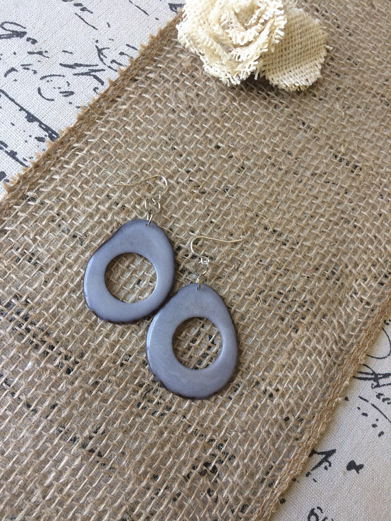 Gray beaded tagua earrings