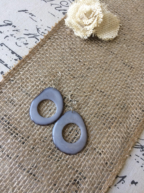 Gray beaded tagua earrings