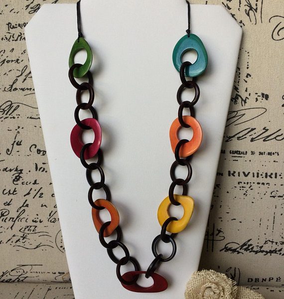 Multi color Statement Tagua Necklace - Galapagos Tagua Jewelry