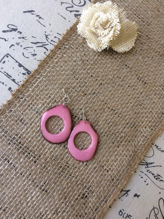Pink tagua nut earrings