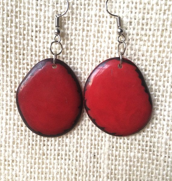 Red statement tagua earrings