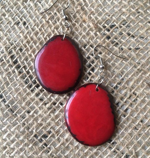 Red statement tagua earrings