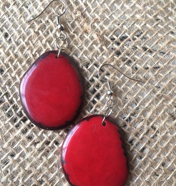 Red statement tagua earrings