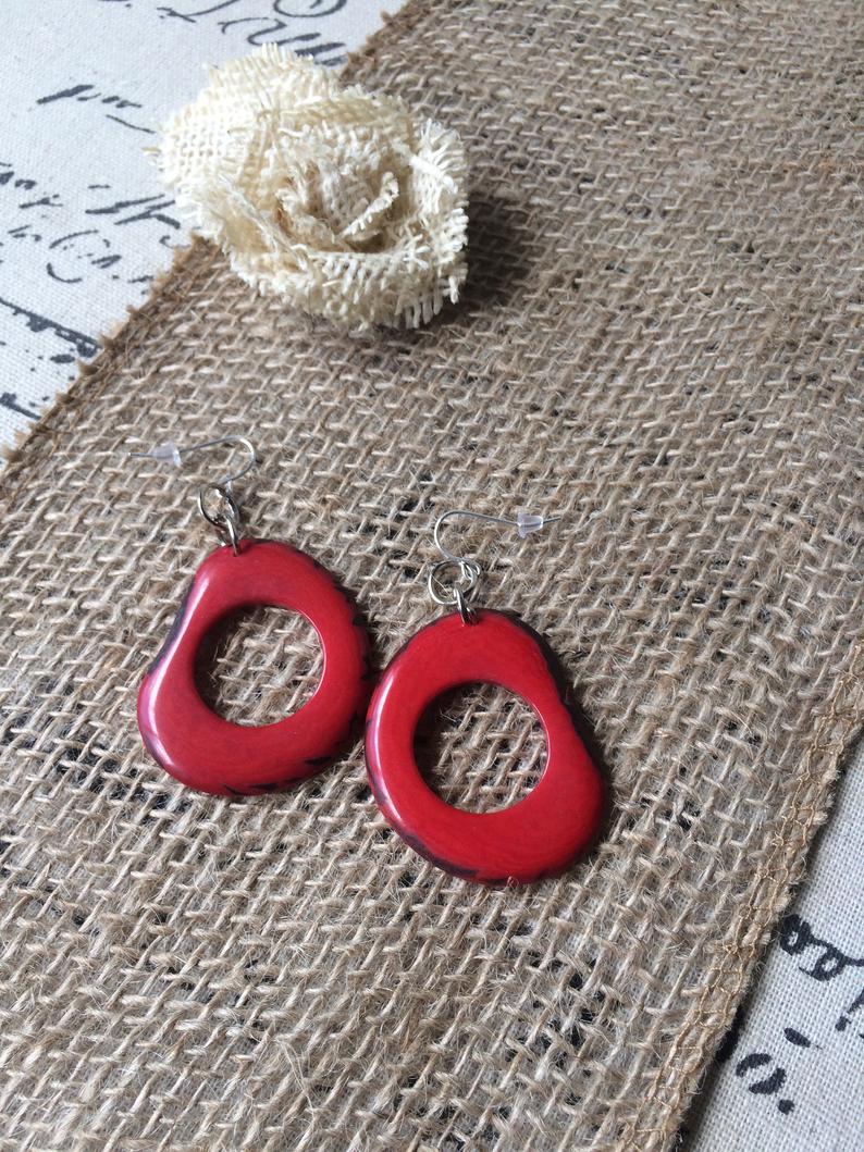 Red tagua donut earrings
