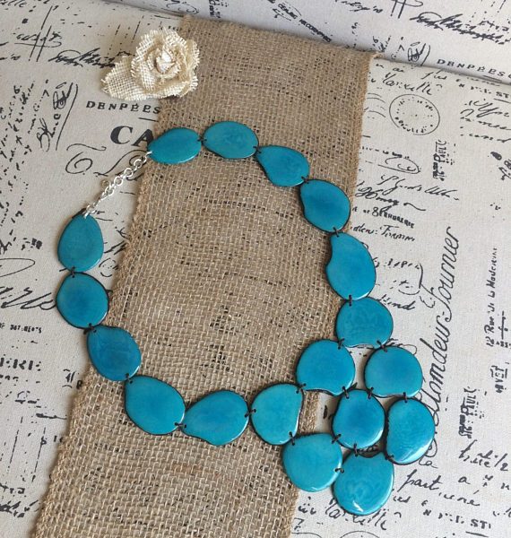 Turquoise Statement Tagua Nut Necklace