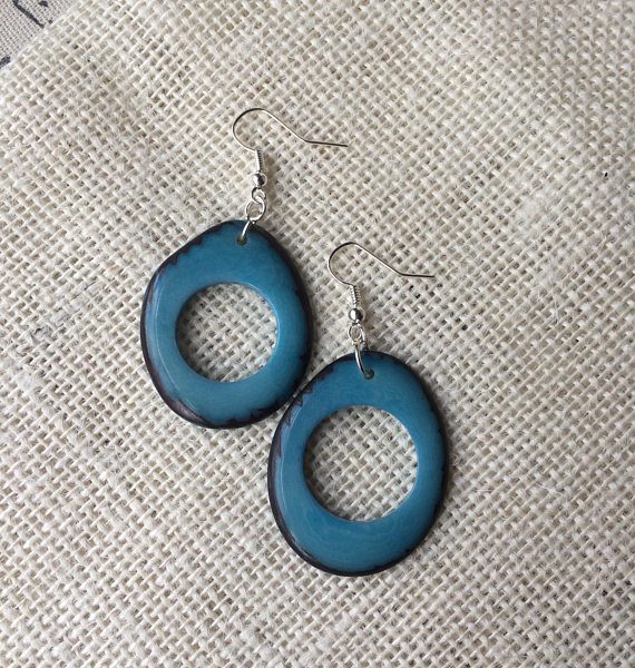 Turquoise Tagua Statement Earrings