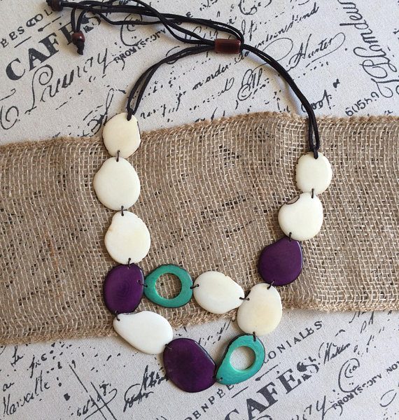White statement tagua nut necklace