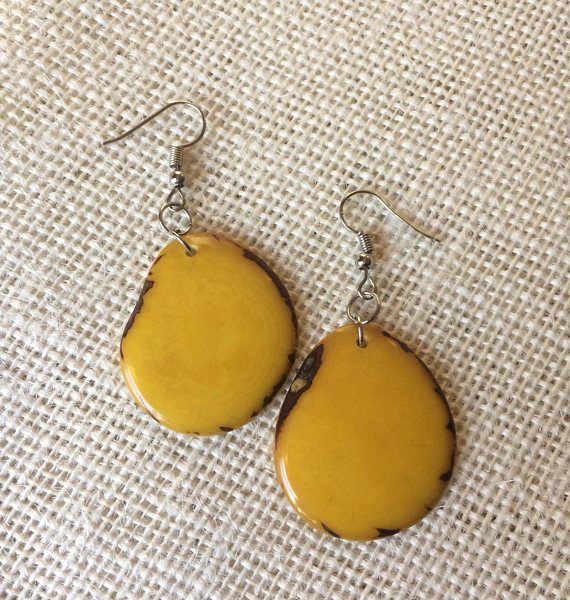 Yellow Tagua Nut Dangle Earrings