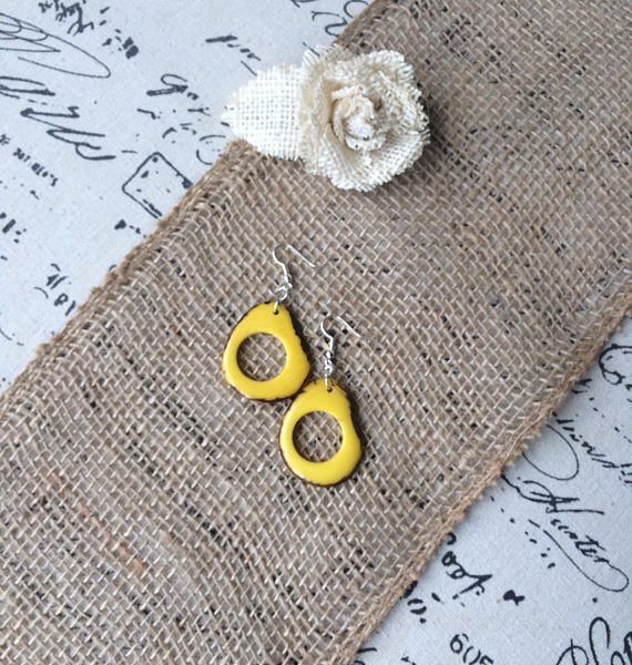 Yellow statement tagua earrings