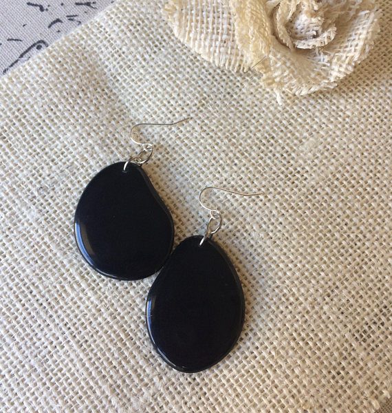 Black Dangle Tagua Nut Earrings