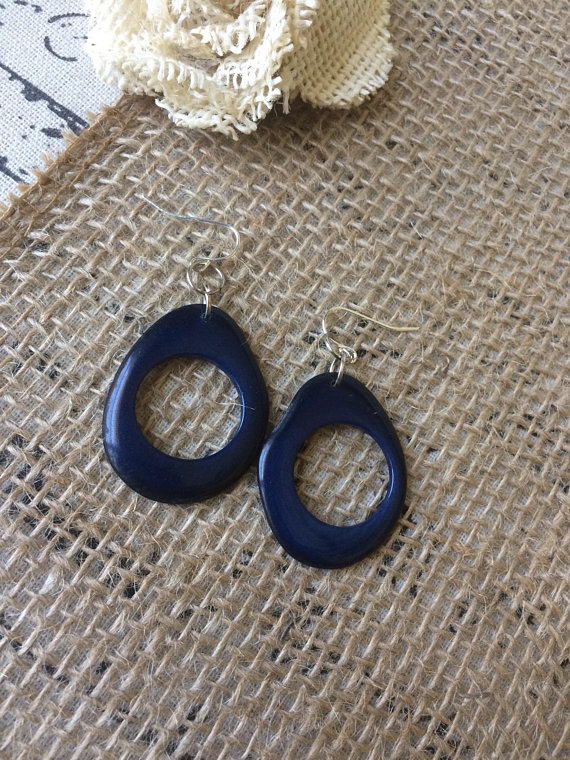 Blue handmade tagua earrings