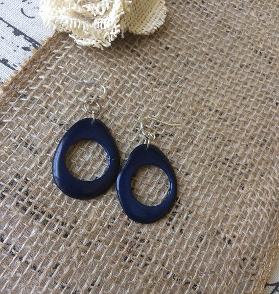 Blue handmade tagua earrings
