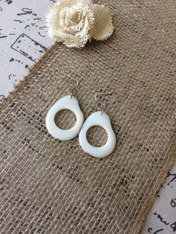 White handmade tagua earrings