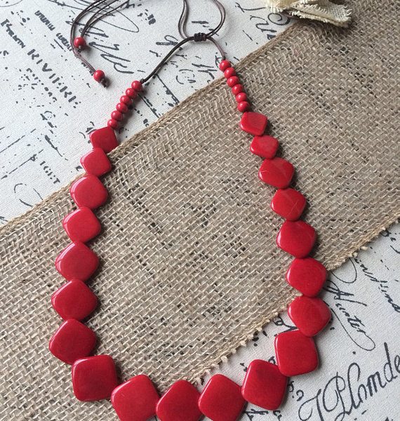 Long red tagua necklace