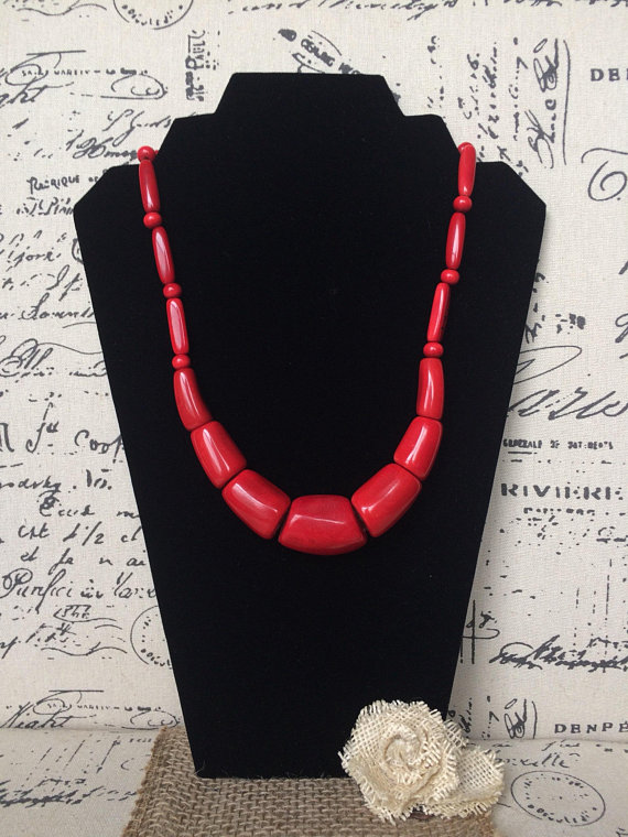 Red beaded tagua necklace