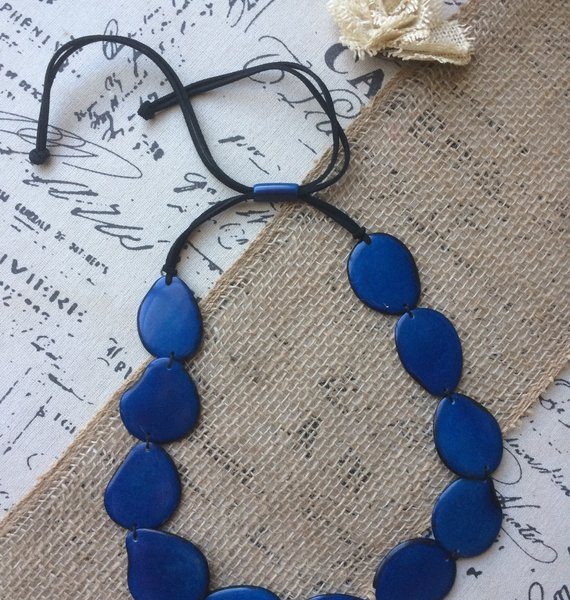 Blue single strand tagua necklace