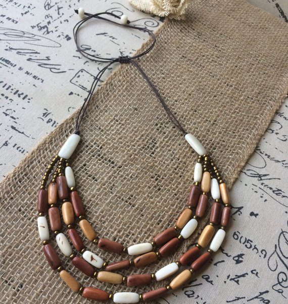 Brown tagua necklace 4 layers