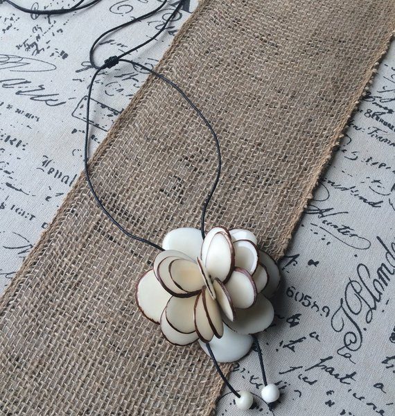 White Rose Pendant Necklace