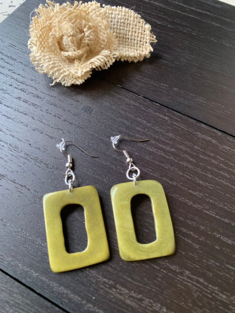 Olive Green tagua earrings