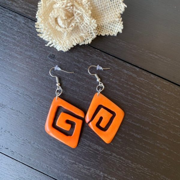 Orange unusual tagua earrings