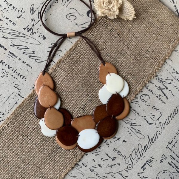 Brown and Beige Triple Layer Tagua Necklace