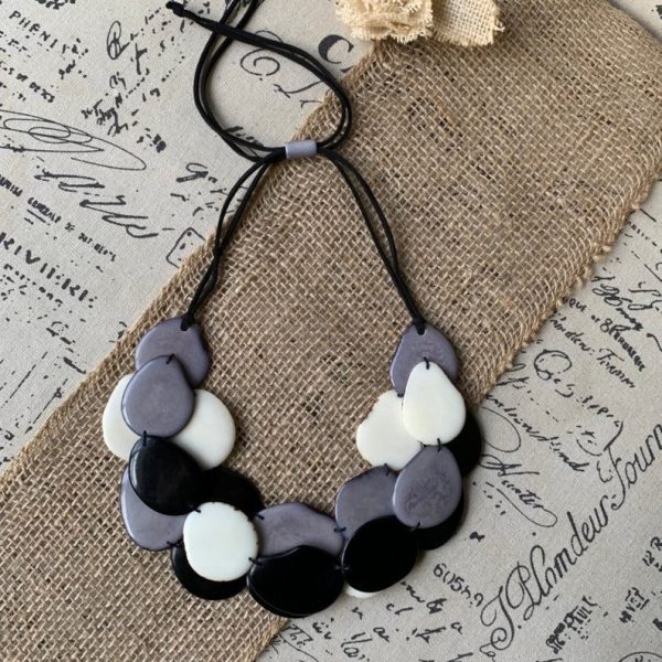 Black Gray and White Layered Tagua Necklace