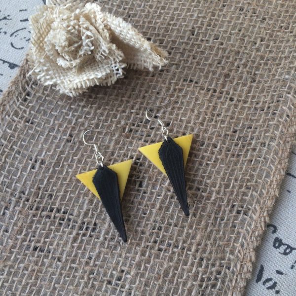 Yellow Tagua Earrings with Leather Accents