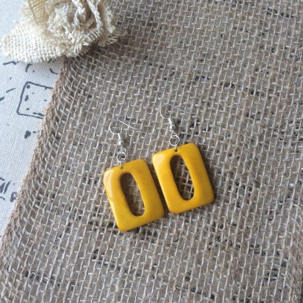 Yellow Geometric Tagua Nut Earrings